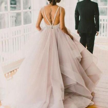 Unique Round Neck Sequin Tulle Long Prom Gown,..