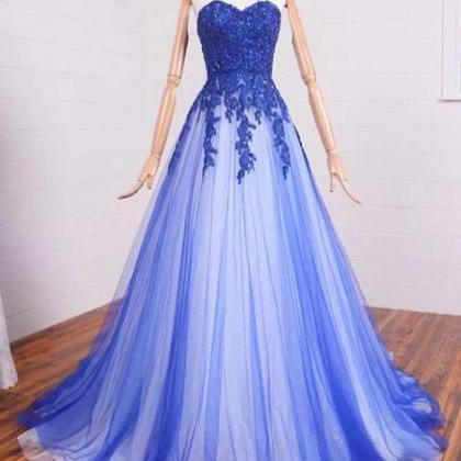 Prom Dresses,sweetheart A-line Lace Tulle Long..