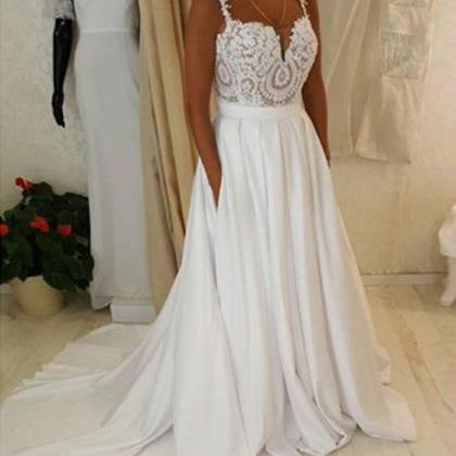 Prom Dresses,unique Sweetheart White Lace Long..