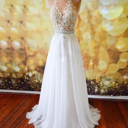 Prom Dresses,white A-line Lace Long Prom Dresses,..