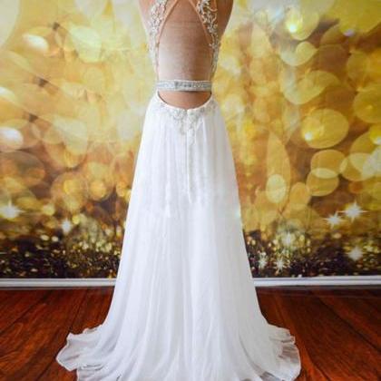 Prom Dresses,white A-line Lace Long Prom Dresses,..