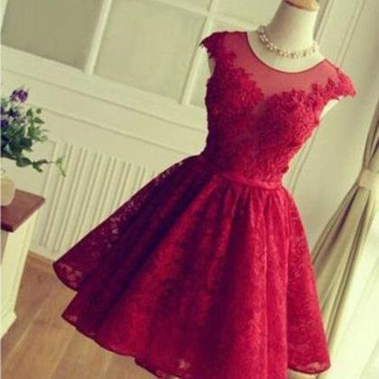 Homecoming Dresses,simple Round Neck Lace Short..