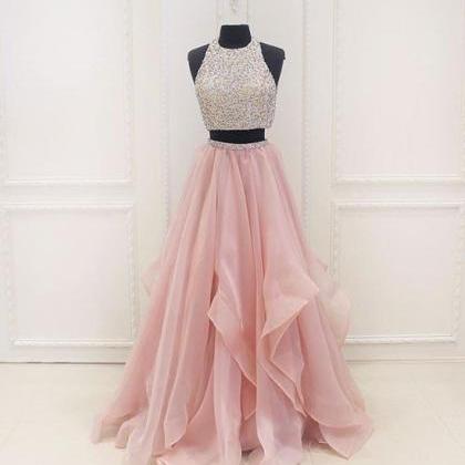 Prom Dresses,unique Two Pieces Sequin Pink Long..