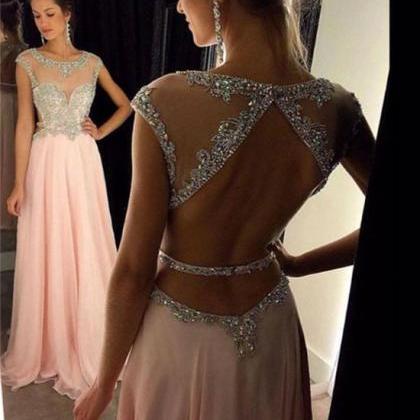 Prom Dresses,a-line Round Neck Sequin Long Pink..