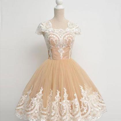 Homecoming Dresses,champagne Tulle Lace Short Prom..