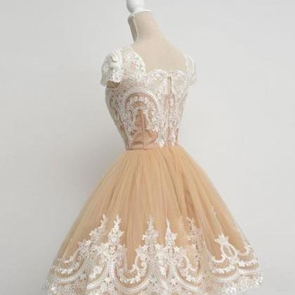 Homecoming Dresses,champagne Tulle Lace Short Prom..