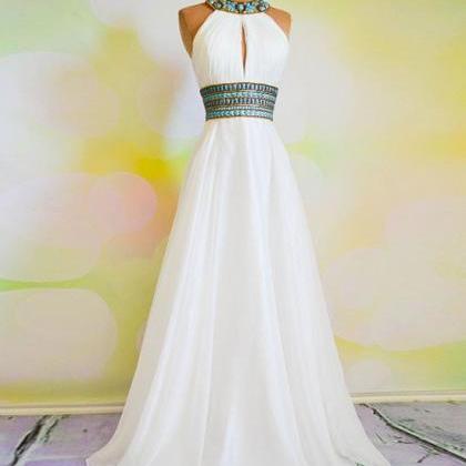 Prom Dresses,white A-line Rhinestone Backless Long..