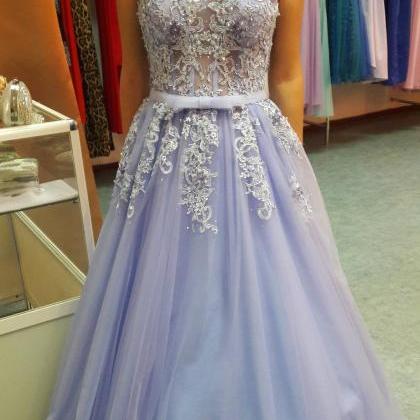 Gorgeous Tulle Light Lavender Floor Length Lace-up..