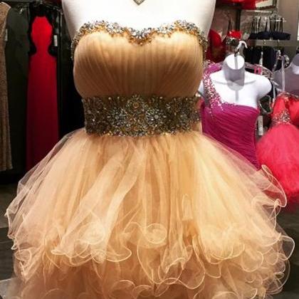 Homecoming Dresses,champagne Sweetheart Beading..
