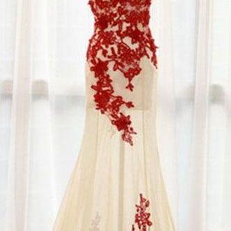 Prom Dress,lace Prom Dresses,tulle Formal Gown,red..