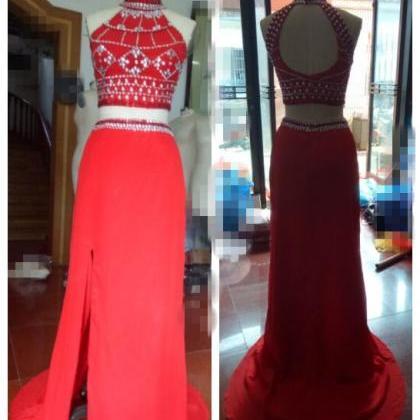 Prom Dresses,red Mermaid Two Pieces Prom Dresses..