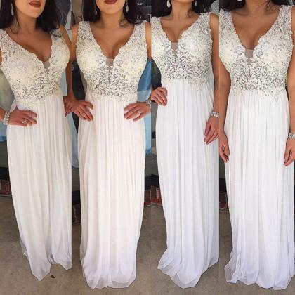Sexy V Neck Prom Dresses,sleeveless Appliques Lace..