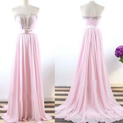 Charming Prom Dress, Elegant Pink Chiffon Prom..