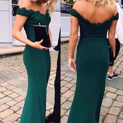 Emerald Green Evening Dress,Mermaid Prom Dresses,Lace Off The Shoulder Formal Dress M0424
