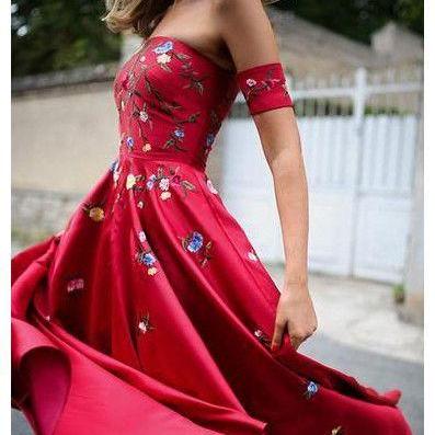 Elegant Sexy red long tulle prom dress off the shoulder lace Prom Dresses M0963