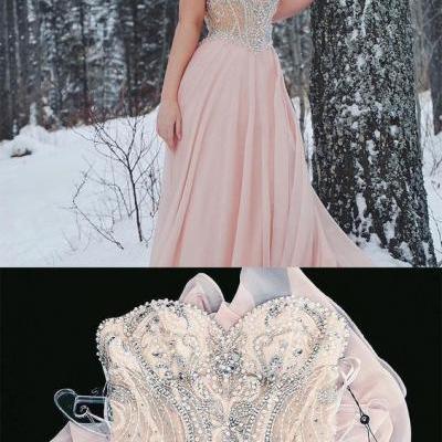 Sweetheart Prom Dresses,Beaded Prom Dress,Pink Prom Dresses,Long Prom Dress,Chiffon Prom Dress M1073