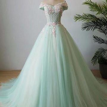 elegant applique wedding dress off the shoulder beading long prom dress tulle evening dress M1110