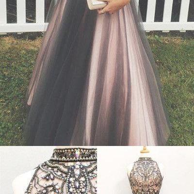 Gorgeous Two Piece Chocolate Long Tulle Prom Dress M4037