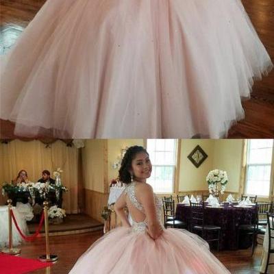 Sequin Beaded Scoop Neckline Tulle Backless Quinceanera Dresses Ball Gowns M4787
