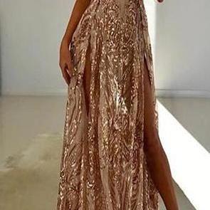 V-Neck Long Sparkly Shinning Formal Sexy Prom Dresses, Party dress, evening dresses M7365