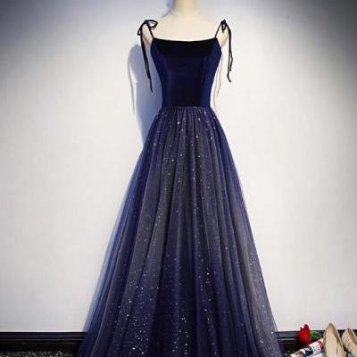 Navy Blue Velvet and Tulle Straps Party Dress m1273