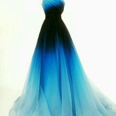 TULLE PROM DRESS LONG A-LINE PARTY DRESS BLUE TULLE CHEAP EVENING DRESS m1956