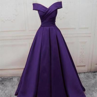 Dark Purple Off Shoulder Satin Long Formal Gown, Prom Dresses m2251