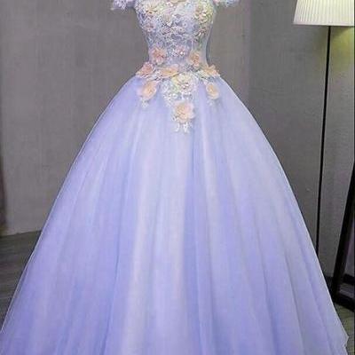 Gorgeous Light Purple Tulle Long Off Shoulder Party Dress, Sweet 16 Prom Dress m3682