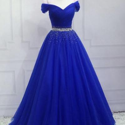 Royal Blue Beaded Long Sweetheart Party Dress, Blue Junior Prom Dress m3814