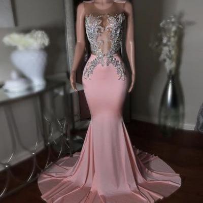 Pink long prom dress mermaid evening dress m3819