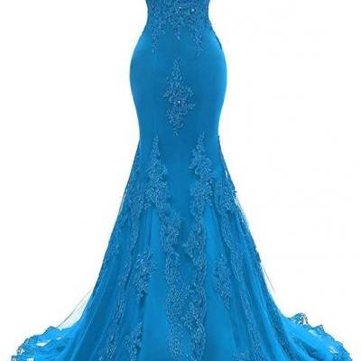 V Neckline Mermaid Lace Long Prom Gown m3845