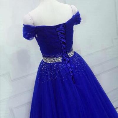 Royal Blue Beaded Long Sweetheart Party Dress, Blue Junior Prom Dress
