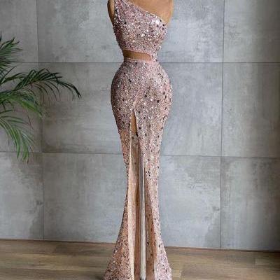 pink long prom dress, pink evening dress 