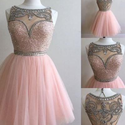  homecoming dresses,pink tulle short prom dress for teens, pink homecoming dress