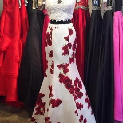 2017 prom dresses, two piece prom dresses, flower prom dress, formal prom dresses, mermaid prom dress,long evening dresses