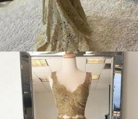 Memaid Lace Dresses with Sweep Train Gold