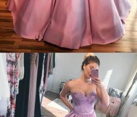 A-Line Classic Sweetheart Satin Floor Length Gown Candy Pink main image 1