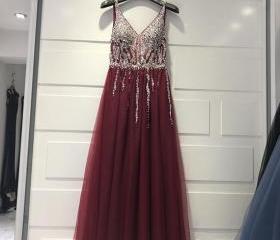 Glitter Burgundy Sequins Backless Short Party Dress main image 1