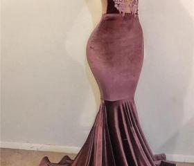 Mermaid Crew Grape Satin Backless Prom Dress with Ruffles LBQ0367