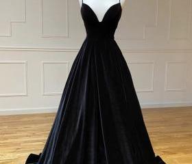 Black V Neck Velvet Prom Dress Evening Dress On Luulla