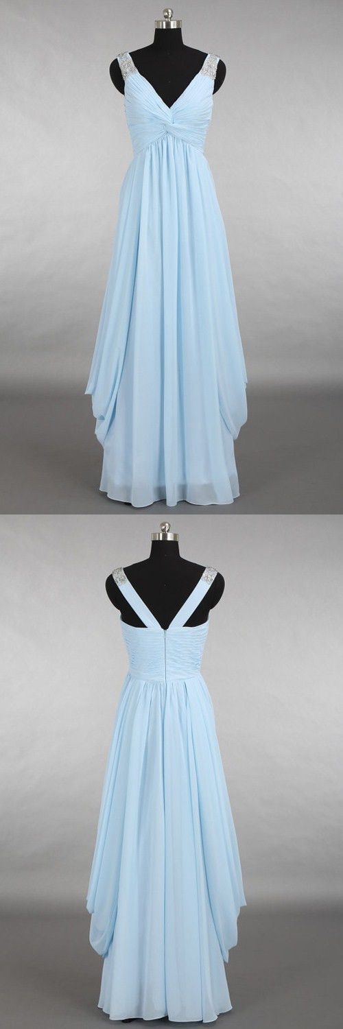 Bridesmaid Dresses, Soft Blue Party Dresses, Simple Prom Dresses V-neck Prom Dresses