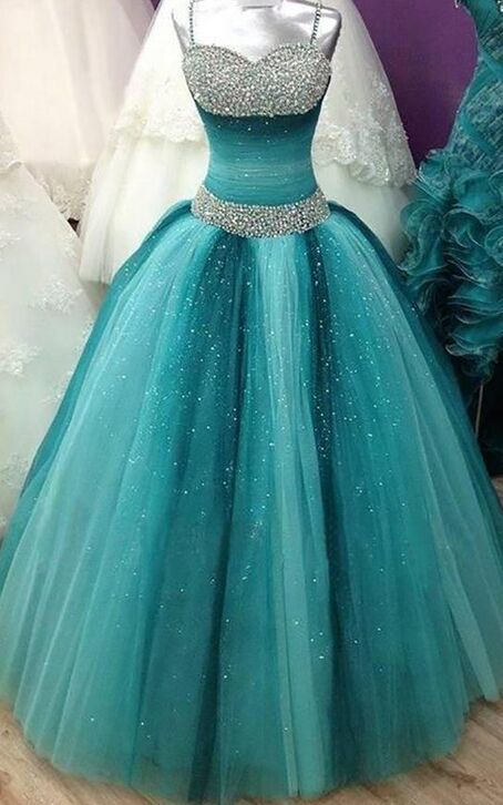 Spaghetti Straps Long Ball Gown Prom Dresses,beading Sequin Shiny Prom Gowns,quinceanera Dresses,modest Prom Dress For Teens M000128