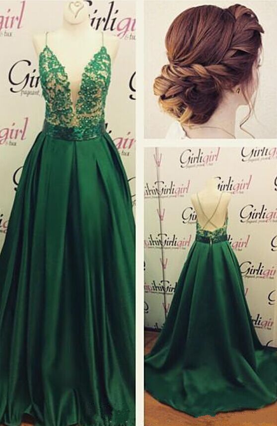 A-line Prom Dress,long Prom Dress,green Prom Dress,spaghetti Straps Evening Gown,evening Gown, M000238
