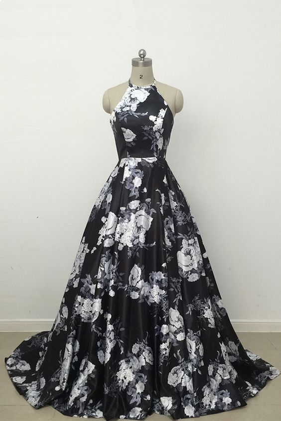 black floral prom dress