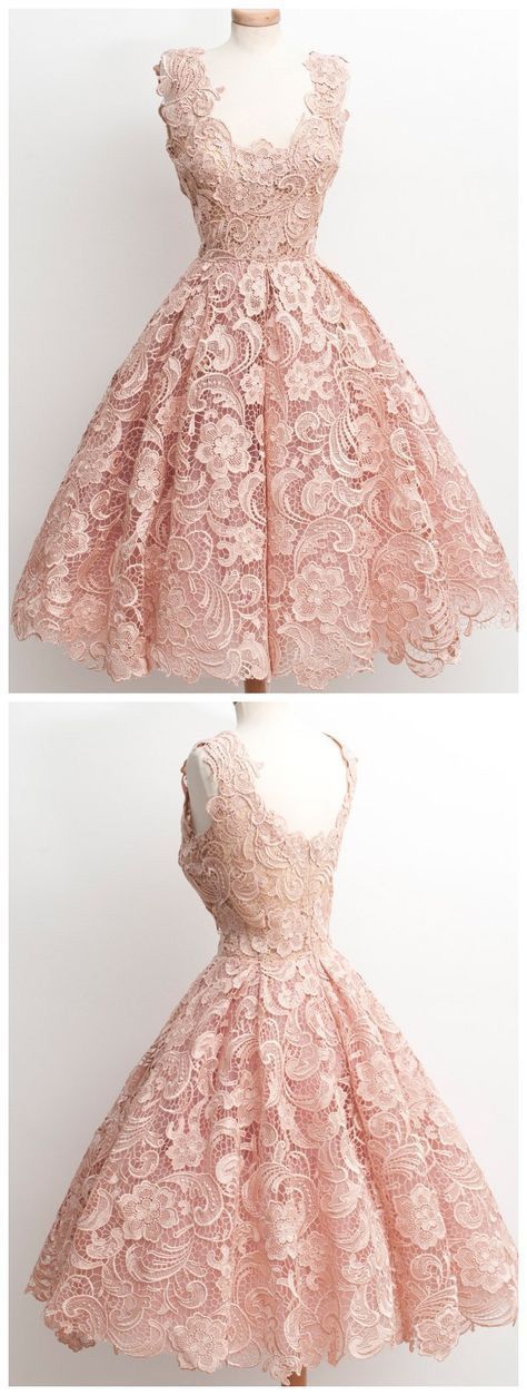 Custom Made Gorgeous Lace Prom Dress,tea Length Evening Dress, Pink Homecoming Dress M0291