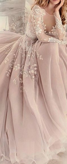 Elegant A-line Pink Long Sleeve Sparkly Long Prom Dress Evening Dress M0312