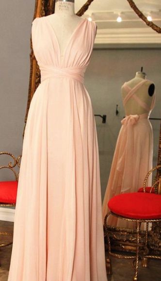 Sky Blue Chiffon A Line V Neck Criss-Cross Straps Prom Dresses With Slit, PL462