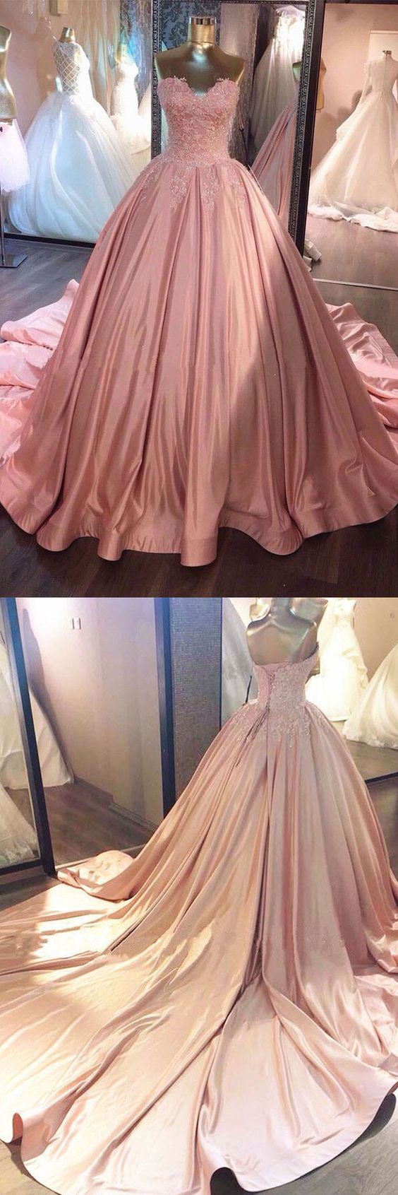Pink Sweetheart Lace Long Ball Gown Prom Dress,sweet 16 Dress M0331