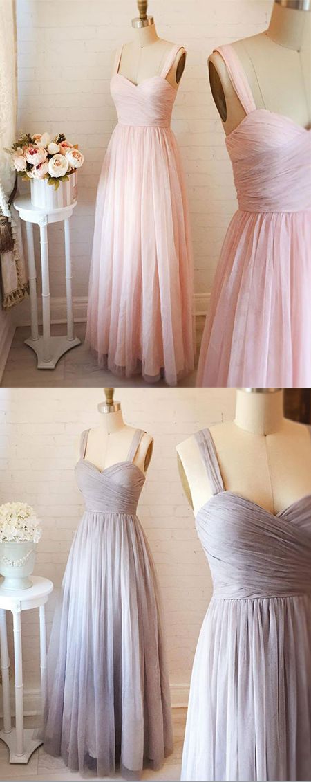 Cute A-line Sweetheart Neck Tulle Pink Long Prom/evening Dress, M0354