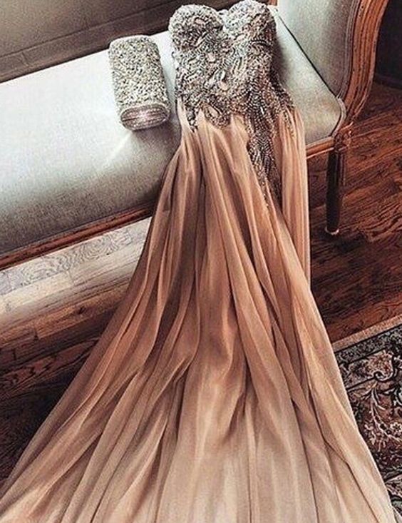 Sexy Sweetheart Gold Chiffon Prom Dress With Beading And Rhinestones M0416